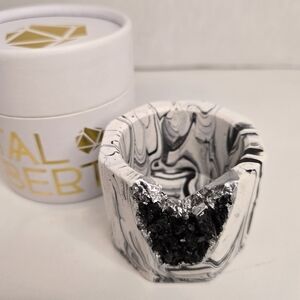 Tal & Bert Black Tourmaline Geode Vessel Silver Accent Candle, Air Plant Holder